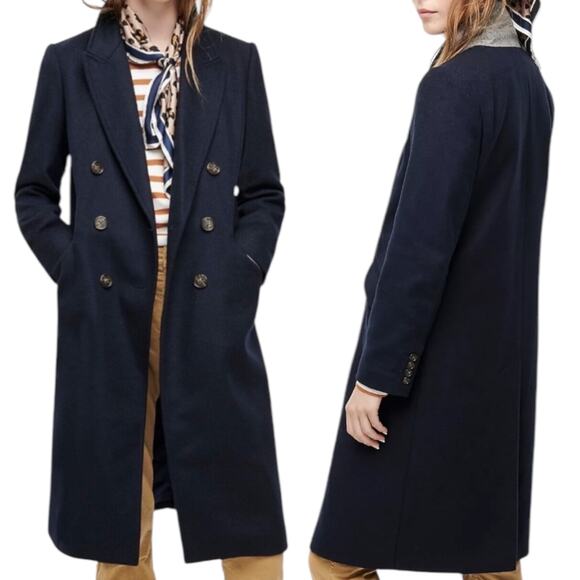 J. Crew Wool Cashmere Blend Double Breasted Top Coat Navy Blue Size 10 - Picture 2 of 12